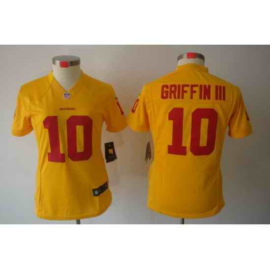 Women Nike Washington Redskins #10 Griffin III Yellow Color[NIKE LIMITED Jersey] 80TH Patch